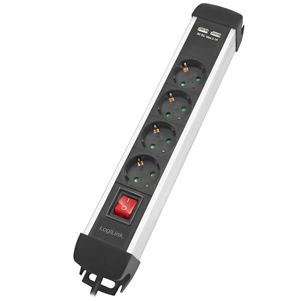 LogiLink Grenuttag 4-väg 2xUSB Brytare 1.5m monterbar LPS237U