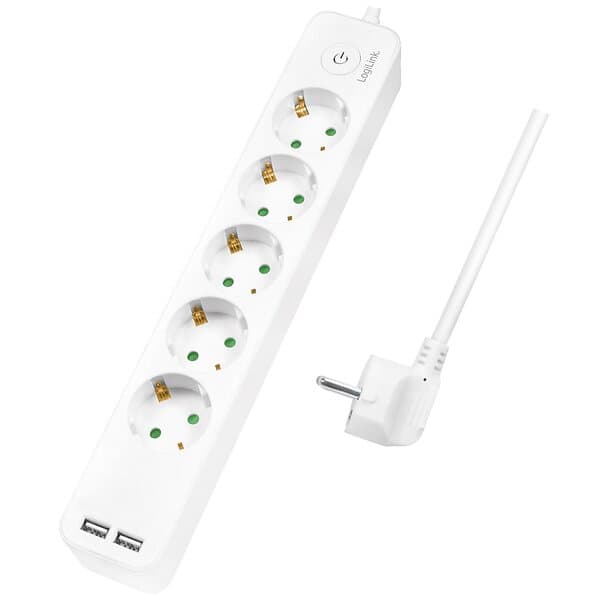 LogiLink Grenuttag 5-vägs 2st USB m brytare 1.5m Vit LPS249U