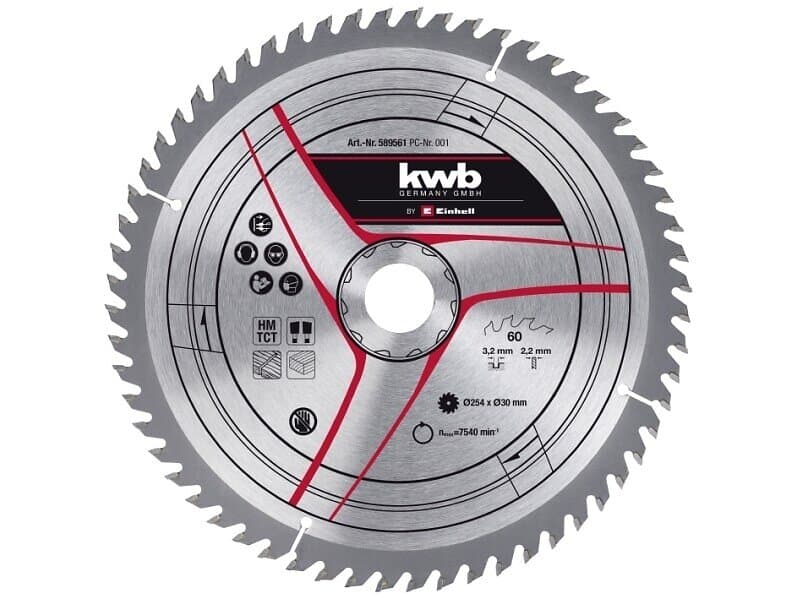 KWB Stationary Saw Accessory, TCT circ saw blade 254x30 T60