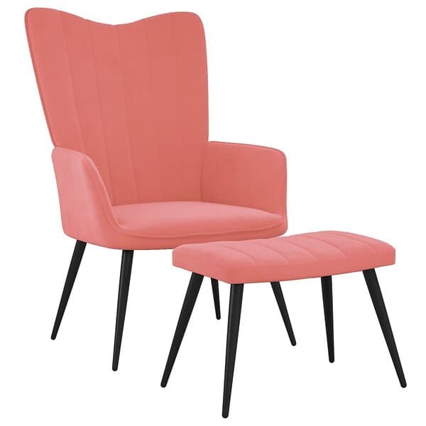 vidaXL Vilstol med fotpall rosa sammet 327692