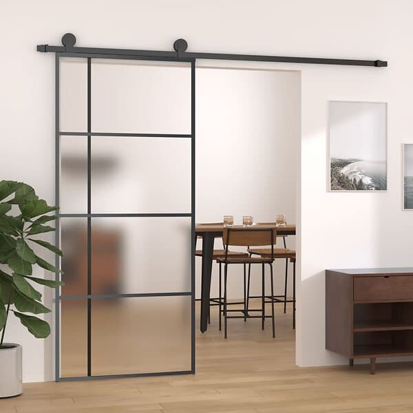 vidaXL Skydedør frostat ESG-glas och aluminium 90x205 cm svart 151683