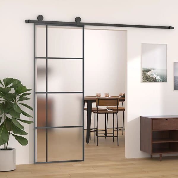 vidaXL Skydedør frostat ESG-glas och aluminium 76x205 cm svart 151679