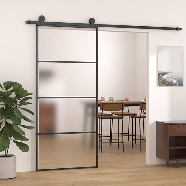 vidaXL Skydedør frostat ESG-glas och aluminium 90x205 cm svart 151659