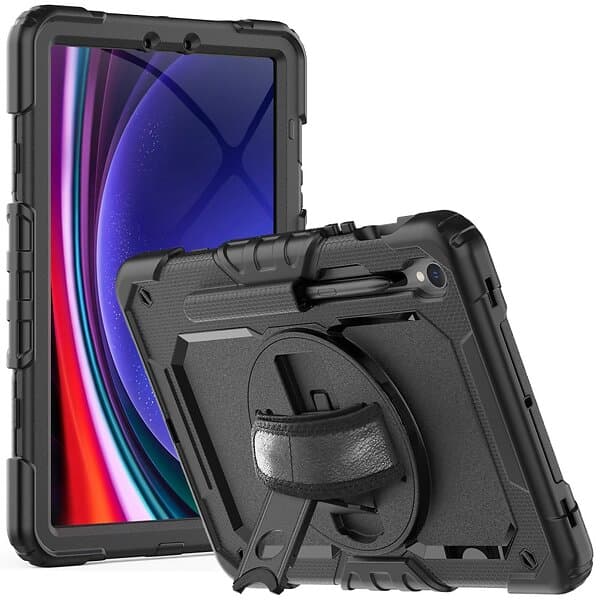 Tech-Protect Samsung Galaxy Tab S9 Solid360 Tough Case m. Skyddsfilm, Handhållare och Axelband Svart