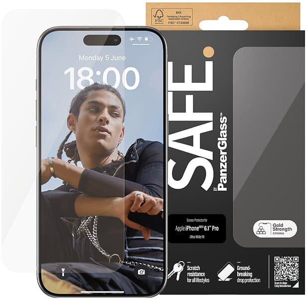 PanzerGlass™ SAFE. Ultra-Wide Fit Screen Protector for iPhone 15 Pro