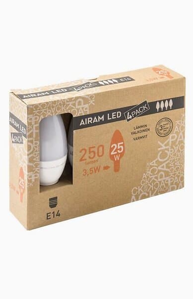 Airam LEDlampa Kronljus E14, 3.5W 4-pack