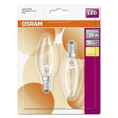 Osram Kronlampa E14 LED 2.5W 2700K 250 lumen 2-pack