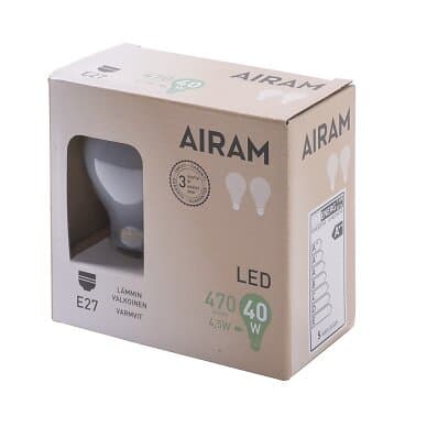 Airam Lampa E27 LED 5W 2700K 470 lumen 2-pack