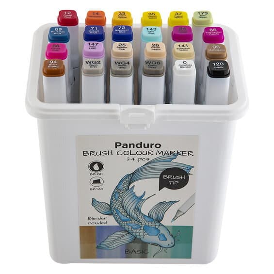 Panduro colour marker brush 24 – twintip-markers med penselspets & snedskuren sp