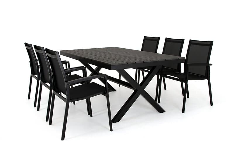 Selected Home Vegas matgrupp Black/svart med grå nonwood 6 fåtöljer & bord 200x1