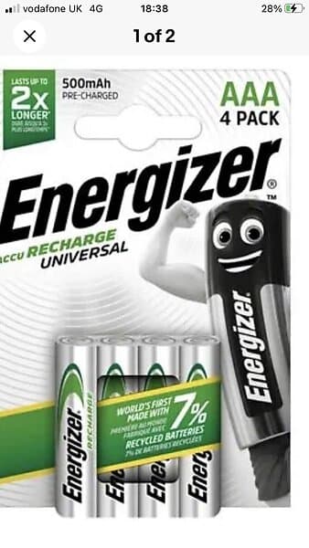 Energizer Accu Recharge Universal NH12 HR03 AAA 4-Pack 500mAh