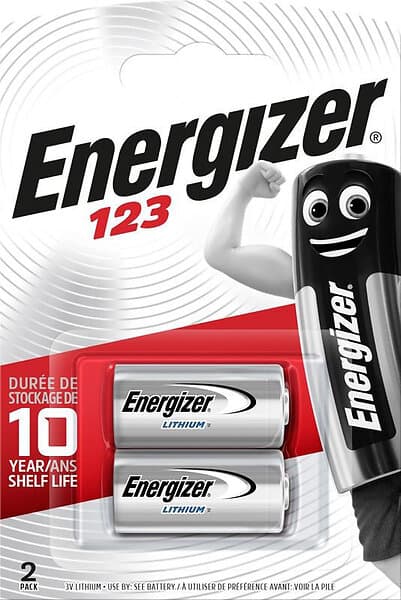 Energizer Litium CR123 Foto/Alarm Batteri 2-Pack