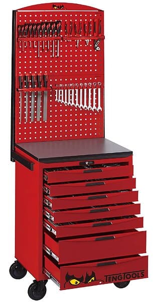 Teng Tools Tool Trolley TCMM545N with 7 drawers och 545 verktyg, with panel, röd