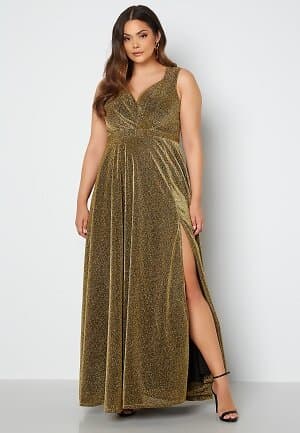 Goddiva Curve Glitter Wrap Front Maxi Dress