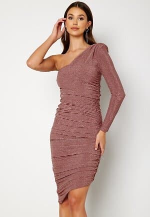 Goddiva One Shoulder Glitter Mini Dress