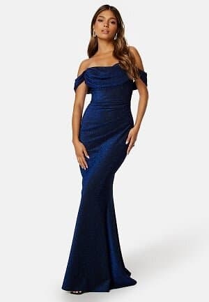 Goddiva Glitter Off Shoulder Maxi Dress