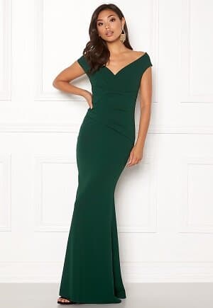 Goddiva Bardot Pleat Maxi Dress