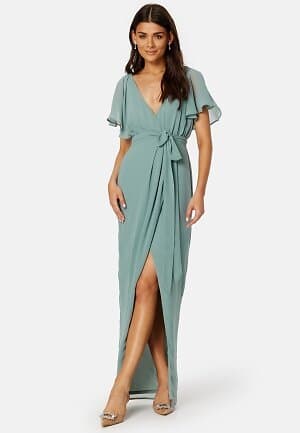 Goddiva Flutter Chiffon Wrap Maxi Dress