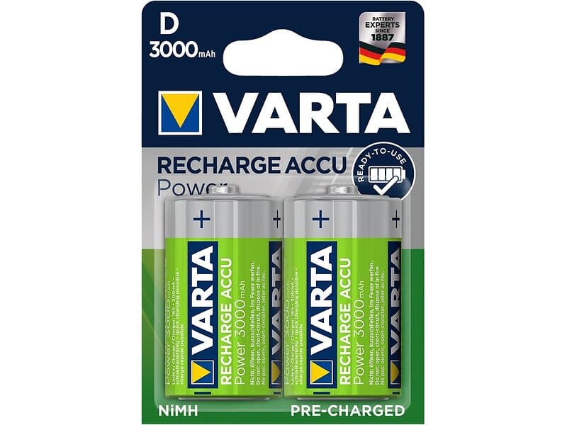 Varta Laddbart D 3000mAh 1.2v NiMh 2st