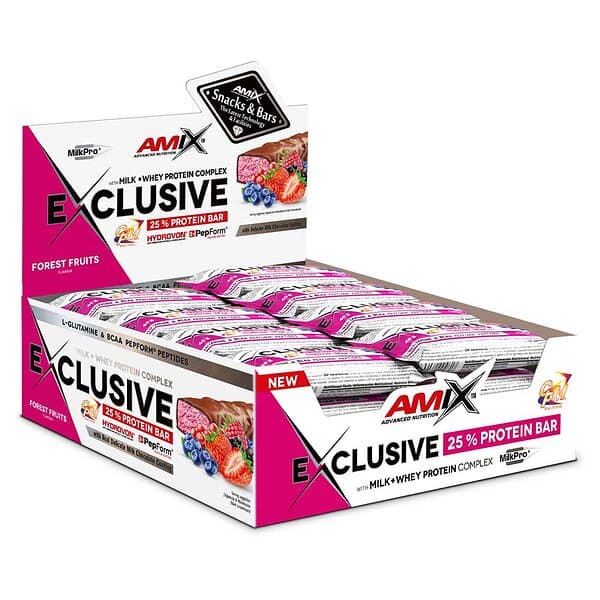 Amix Exclusive 40g Protein Bars Box Wild Berries 24 Units Rosa