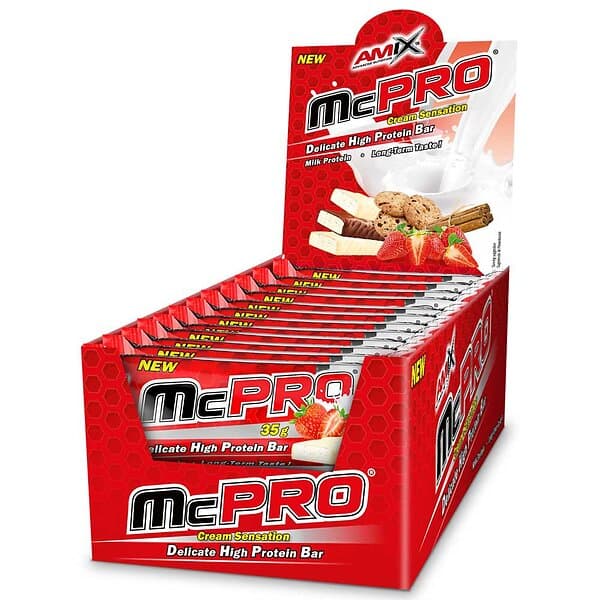 Amix Mcpro 35g Protein Bars Box Strawberry Yogurt 24 Units Röd