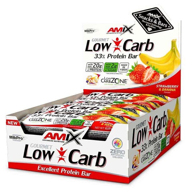 Amix Low Carb 33% 60g Protein Bars Box Strawberry&banana 15 Units Flerfärgad