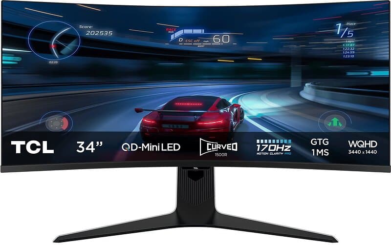 TCL 34" 34R83Q QD-Mini LED WQHD 170 Hz HDR USB-C Gaming Monitor