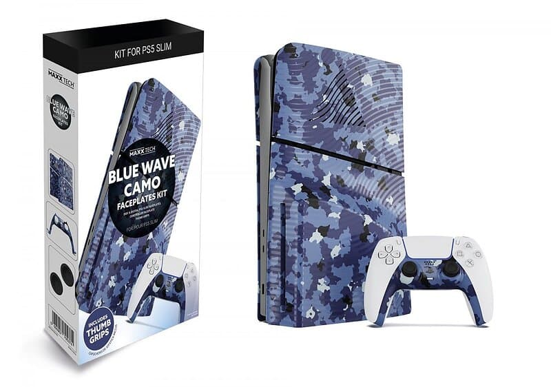 MAXX TECH PS5 Slim + Controller Faceplates Blue Wave Camo