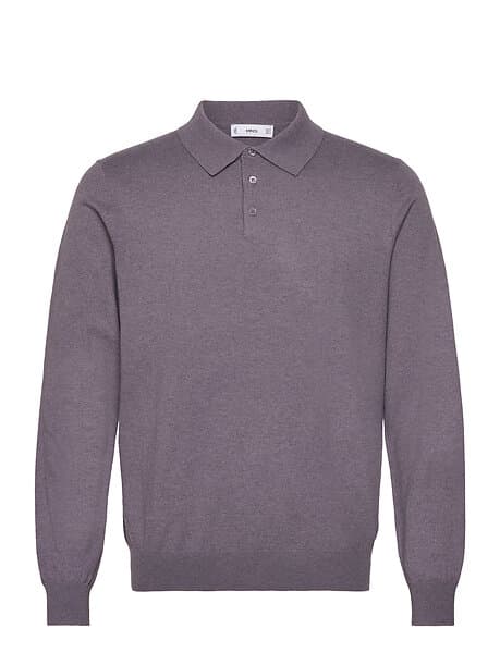 Mango Long-Sleeved Cotton Jersey Polo Shirt Purple