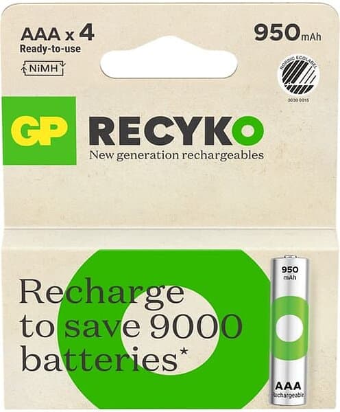 Gp ReCyko AAA 950mAh laddningsbara 4-pack