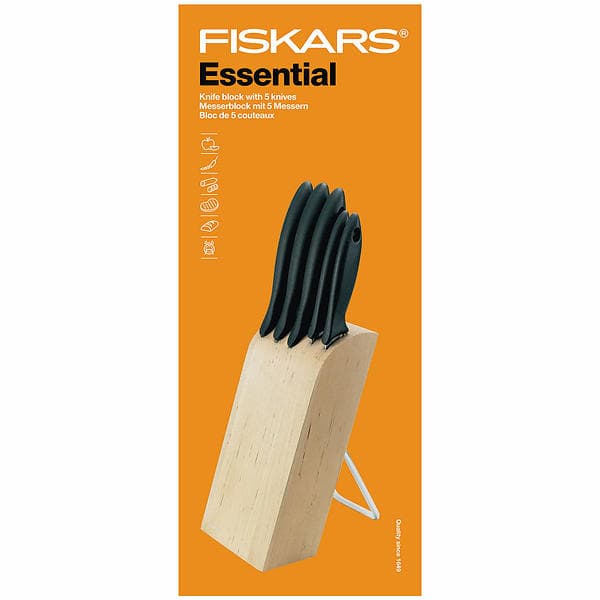 Fiskars Essential Block Knivsæt 5 Knive