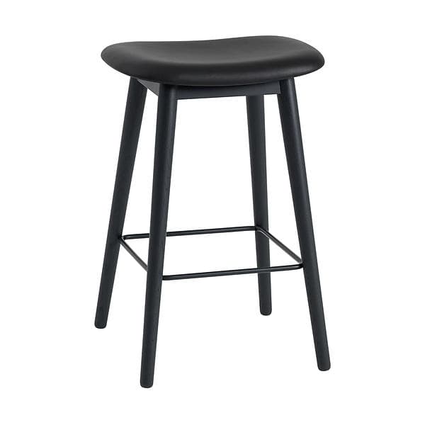 Muuto Fiber Bar Stool (låg, träben, läder)