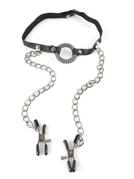 Pipedream Fetish Fantasy O-Ring Gag with Nipple Clamps