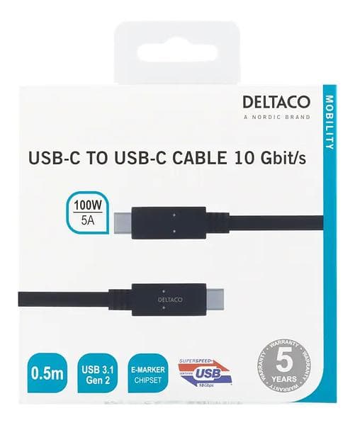 Deltaco USB C - USB C 3.1 0.5m