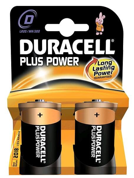 Duracell Plus Power D-batterier (LR20) 2-pack