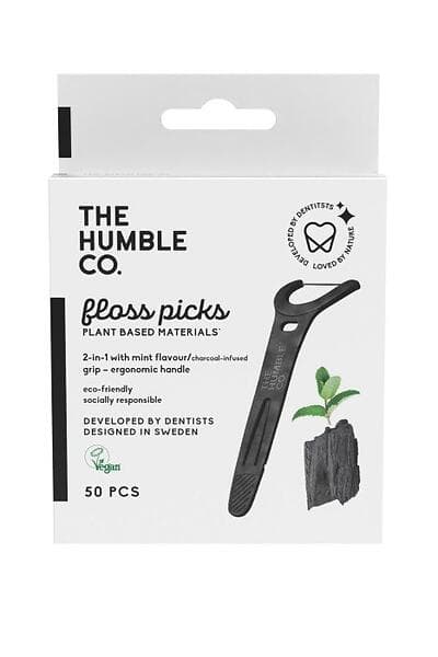 The Humble Co. Natural Humble Floss Picks Grip Handle Charcoal 50-pack (Tandtråd