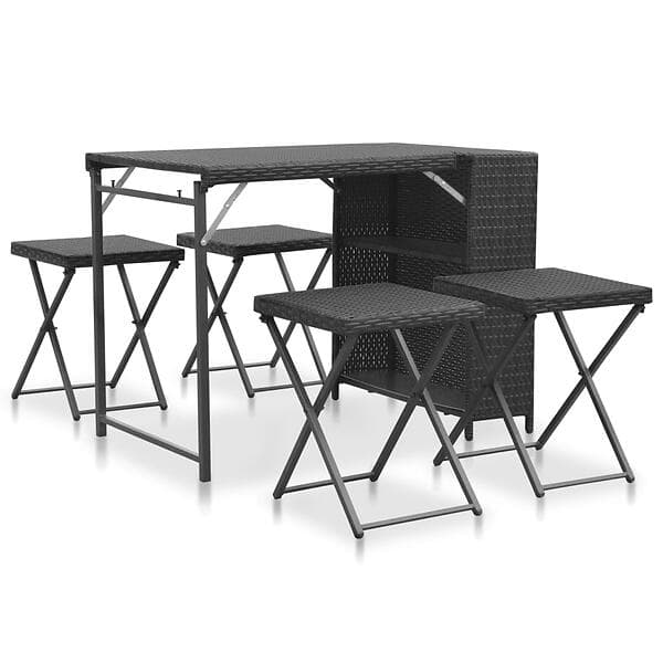 vidaXL 5 Piece Folding Outdoor Dining Set Poly Rattan Black