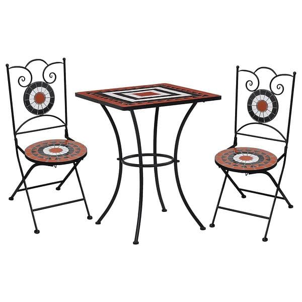 vidaXL 3 Piece Mosaic Bistro Set Ceramic Tile Terracotta and White