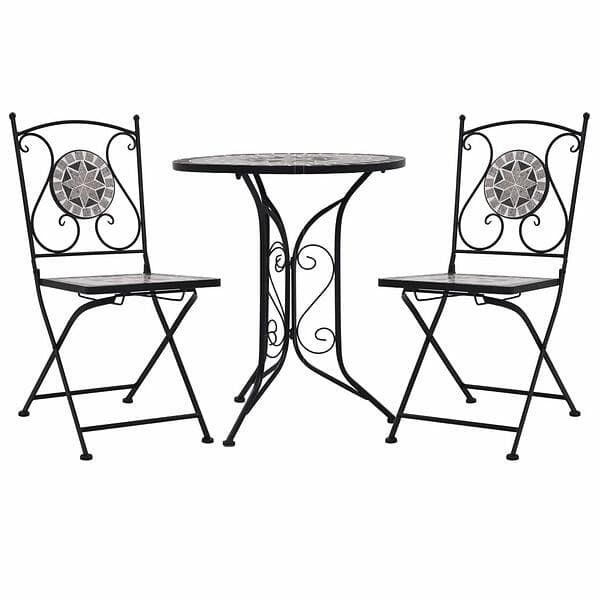 vidaXL 3 Piece Mosaic Bistro Set Ceramic Tile Grey