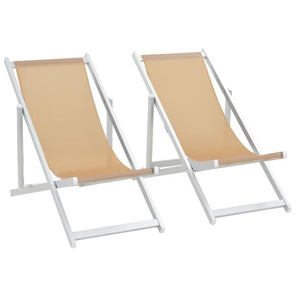 vidaXL Folding Beach Chairs 2 pcs Aluminium and Textilene Cream