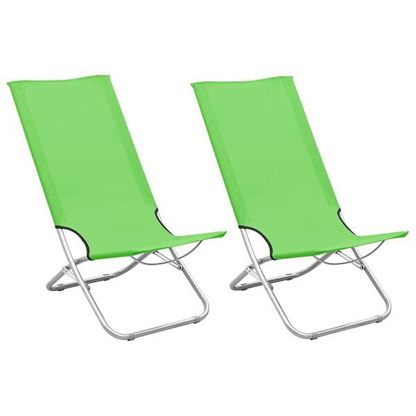 vidaXL Folding Beach Chairs 2 pcs Green Fabric