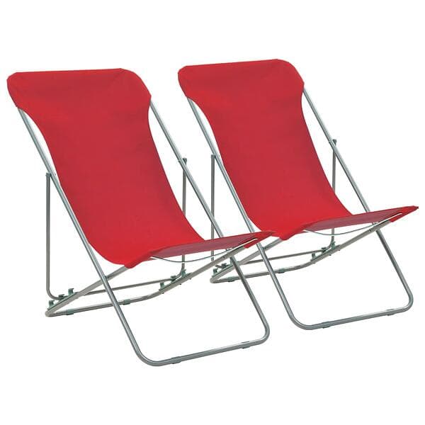 vidaXL Folding Beach Chairs 2 pcs Steel and Oxford Fabric Red