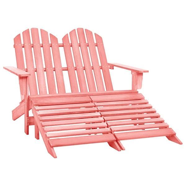 vidaXL 2-Seater Garden Adirondack Chair&Ottoman Fir Wood Pink