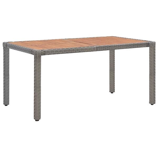 vidaXL Garden Table Grey 150x90x75 cm Poly Rattan and Solid Acacia Wood