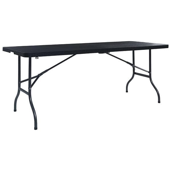 vidaXL Folding Garden Table Black 180x75x72 cm HDPE Imitation Rattan