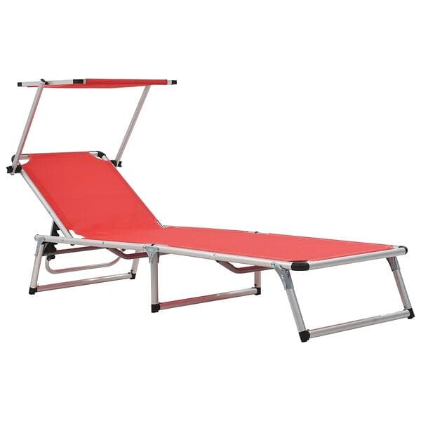 vidaXL Folding Sun Lounger with Roof Aluminium and Textilene Red