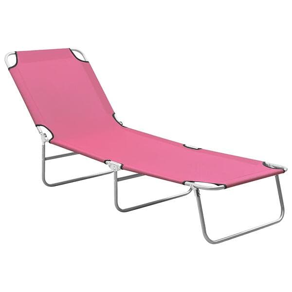 vidaXL Folding Sun Lounger Steel and Fabric Pink