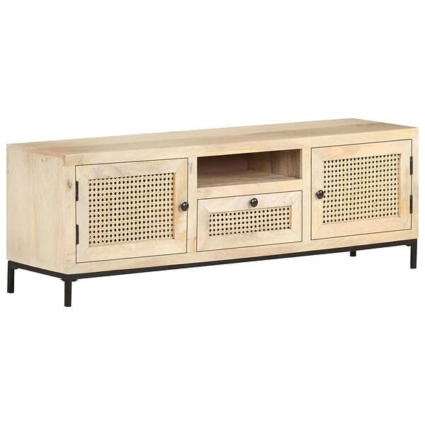 vidaXL TV Cabinet 120x30x40 cm Solid Mango Wood and Natural Cane