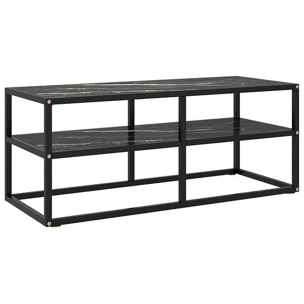 vidaXL TV Cabinet Black with Marble Glass 100x40x40 cm