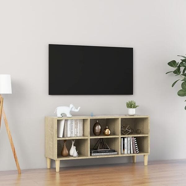 vidaXL TV Cabinet with Solid Wood Legs Sonoma Oak 103.5x30x50 cm